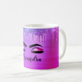Purple Glitter Sparkle Eyelashes Monogram Name Coffee Mug (Front Right)