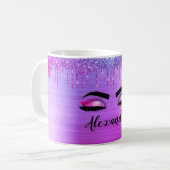 Purple Glitter Sparkle Eyelashes Monogram Name Coffee Mug (Front Left)