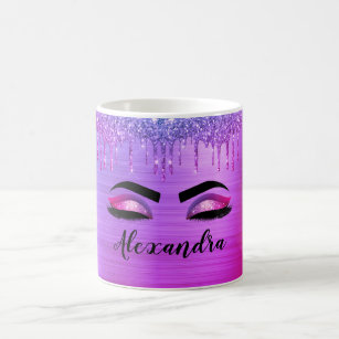 Purple Glitter Sparkle Eyelashes Monogram Name Coffee Mug