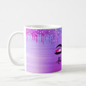 Purple Glitter Sparkle Eyelashes Monogram Name Coffee Mug (Left)