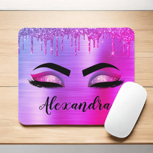 Purple Glitter Sparkle Eyelashes Monogram Name Mouse Pad