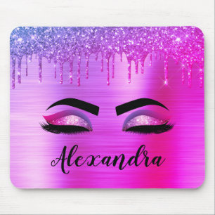 Purple Glitter Sparkle Eyelashes Monogram Name Mouse Pad
