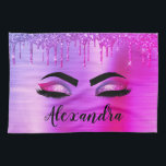 Purple Glitter Sparkle Eyelashes Monogram Name Tea Towel<br><div class="desc">Purple Faux Foil Metallic Sparkle Glitter Brushed Metal Monogram Name and Initial Eyelashes (Lashes),  Eyelash Extensions and Eyes Kitchen Towel. The design makes the perfect sweet 16 birthday,  wedding,  bridal shower,  anniversary,  baby shower or bachelorette party gift for someone looking for a trendy cool style.</div>