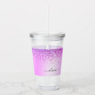 Purple Glitter Sparkle Glam Metal Monogram Name Acrylic Tumbler
