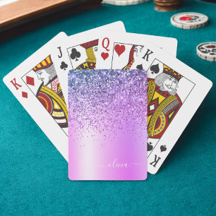 Purple Glitter Sparkle Glam Metal Monogram Name Playing Cards