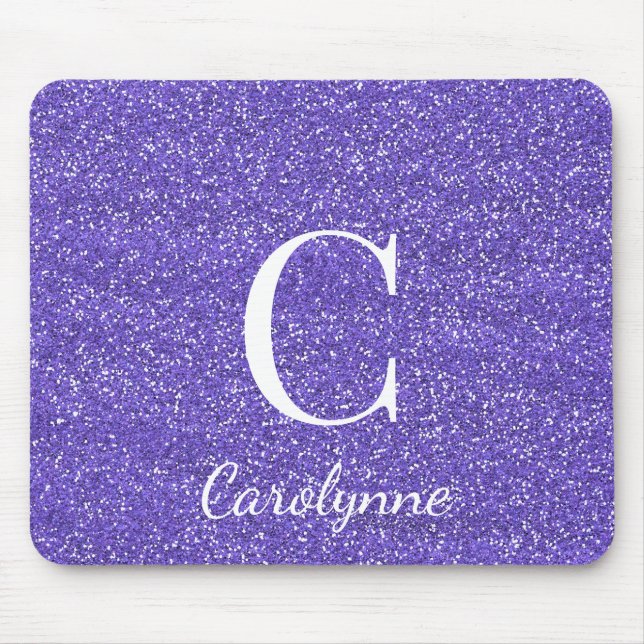 Purple Glitter Sparkle Glam Monogram Mouse Pad (Front)