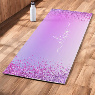 Purple Glitter Sparkle Metal Monogram Name Yoga Mat