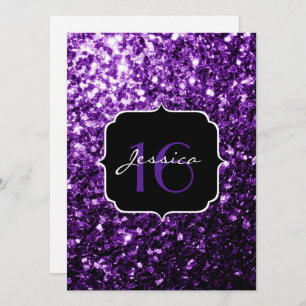 Purple glitter sparkles Sweet 16 Invitation