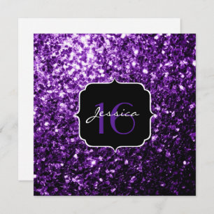 Purple glitter sparkles Sweet 16 Square Invitation