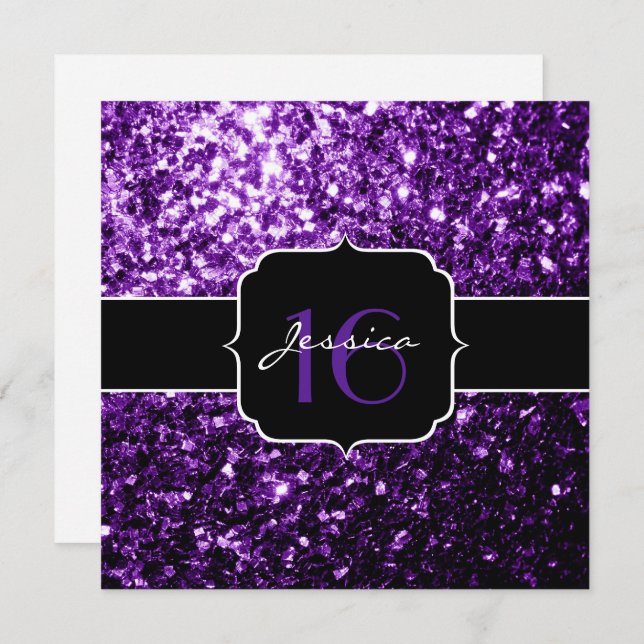 Purple glitter sparkles Sweet 16 Square Invitation (Front/Back)