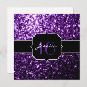 Purple glitter sparkles Sweet 16 Square Invitation
