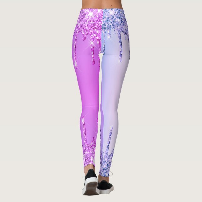 Purple Glitter Sparkly Drips Leggings (Back)