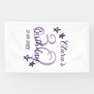 Purple glitter stars 30th birthday modern retro banner