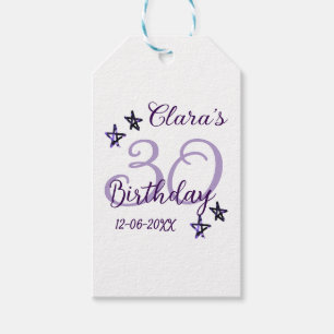 Purple glitter stars 30th birthday modern retro  gift tags