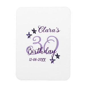 Purple glitter stars 30th birthday modern retro magnet