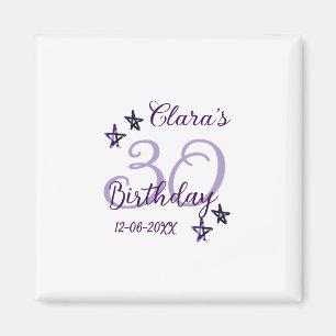 Purple glitter stars 30th birthday modern retro magnet
