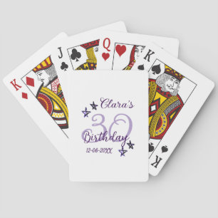 Purple glitter stars 30th birthday modern retro  playing cards