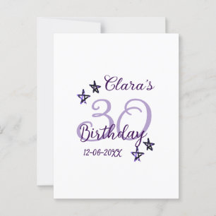 Purple glitter stars 30th birthday modern retro  postcard