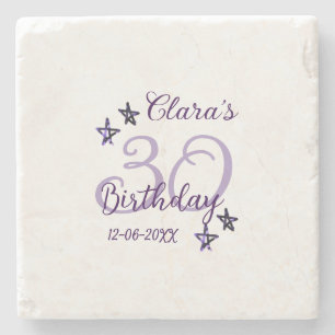 Purple glitter stars 30th birthday modern retro stone coaster