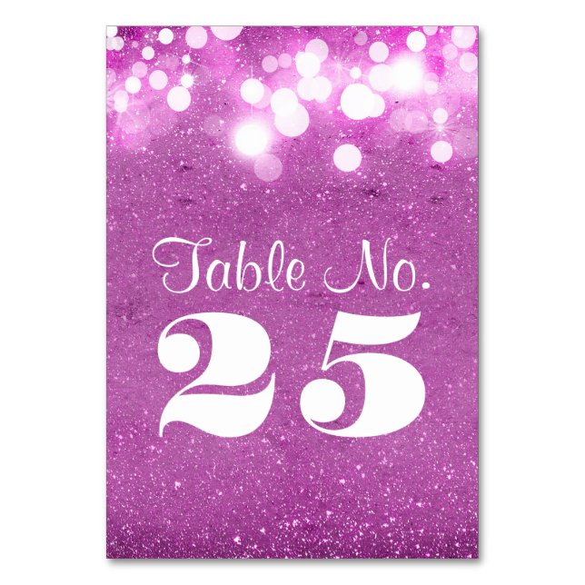 Purple glitter string lights table number (Front)
