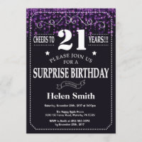 Purple Glitter Surprise 21st Birthday Invitation