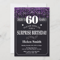 Purple Glitter Surprise 60th Birthday Invitation