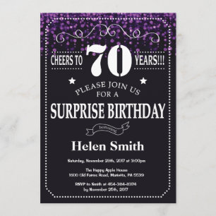 Purple Glitter Surprise 70th Birthday Invitation