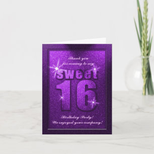 Purple Glitter Sweet 16 Birthday Thank You Card