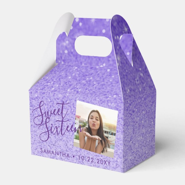 Purple Glitter Sweet 16 Chic Photo Favour Box (Front Side)