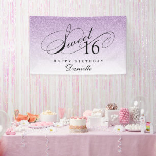 Purple Glitter Sweet 16 Personalized Birthday  Banner
