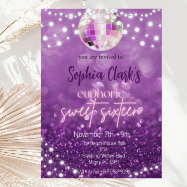 Purple Glitter Sweet Sixteen Euphoria Invitation  (Creator Uploaded)