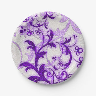 Purple glitter swirls girly pattern paper plates