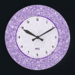 Purple Glitter Texture Print Large Clock<br><div class="desc">Elegant simple lavender purple glitter texture print with black numbers bit of pink diamond print and touch of a metallic shiny look. The design is all image and not any real metallic shine or real glitter.</div>