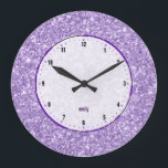 Purple Glitter Texture Print Large Clock<br><div class="desc">Elegant simple lavender purple glitter texture print with black numbers bit of pink diamond print and touch of a metallic shiny look. The design is all image and not any real metallic shine or real glitter.</div>