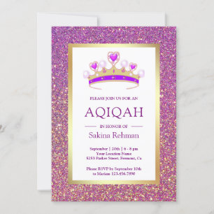 Purple Glitter Tiara Princess Aqiqah Invitation