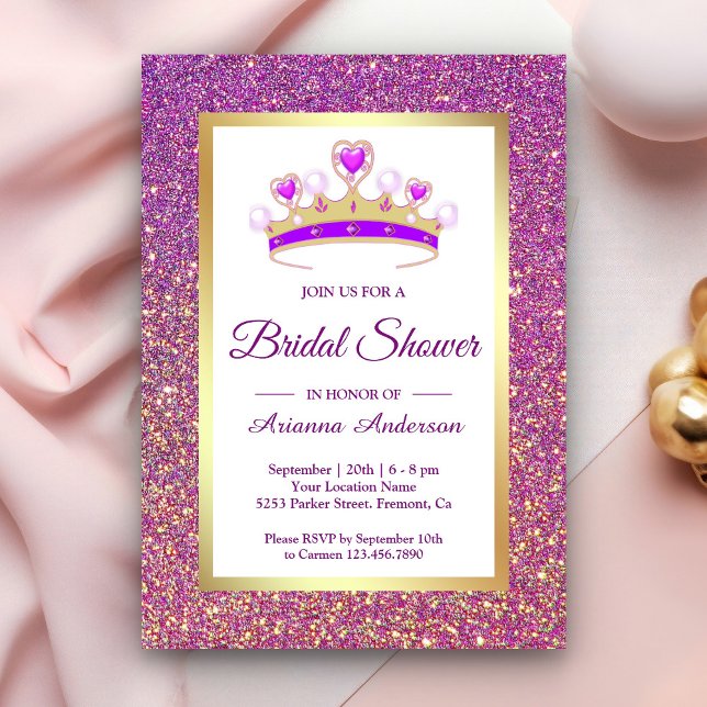 Purple Glitter Tiara Princess Bridal Shower Invitation (Creator Uploaded)