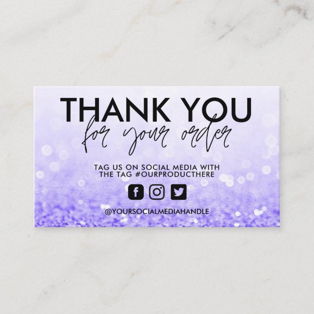 Purple Glitter Trendy Salon Thank You Business Card (Front)