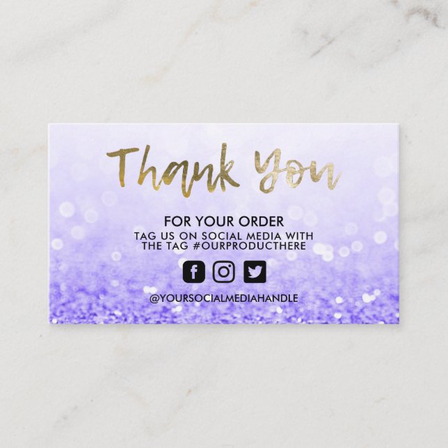 Purple Glitter Trendy Salon Thank You Business Card (Front)