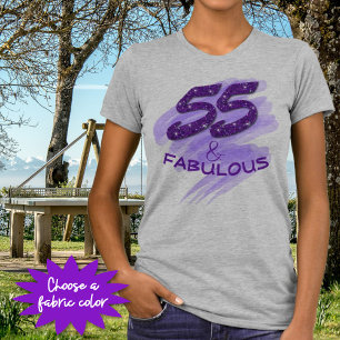 Purple Glitter Typography 55 & FABULOUS Birthday T-Shirt