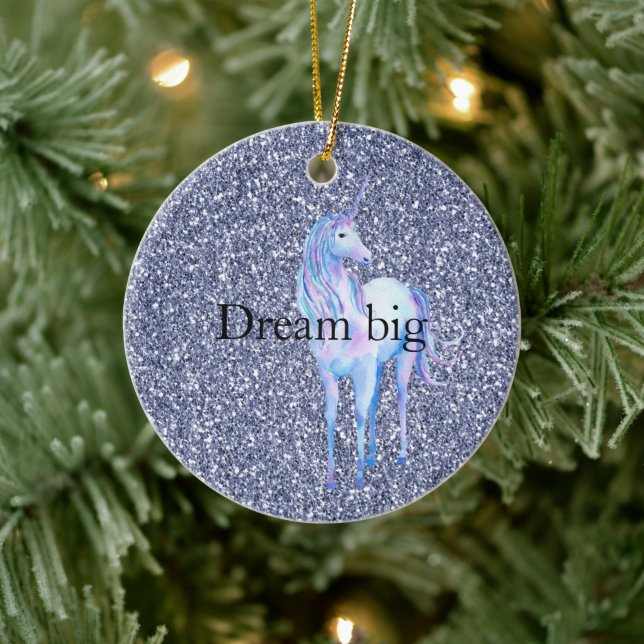 Purple Glitter Unicorn Ceramic Ornament (Tree)