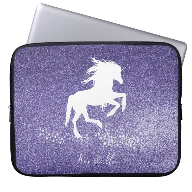 Purple Glitter Unicorn Laptop Sleeve (Front)