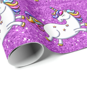 Purple Glitter Unicorns Wrapping Paper