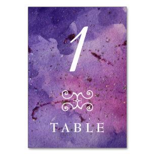 Purple Glitter Watercolor Custom Table Number Card