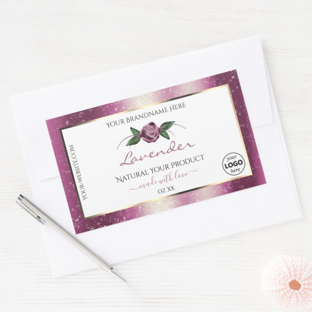 Purple Glitter White Floral Product Labels Logo (Envelope)
