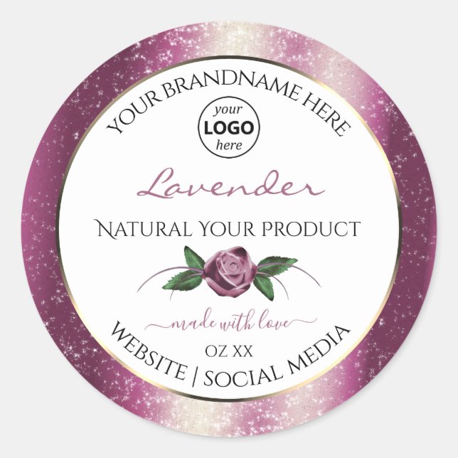 Purple Glitter White Floral Product Labels Logo (Front)