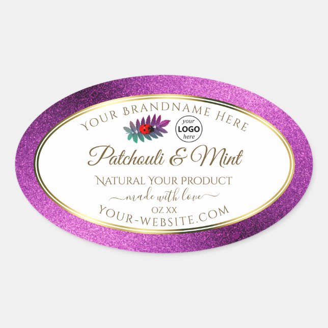 Purple Glitter White Product Labels Ladybug Logo (Front)