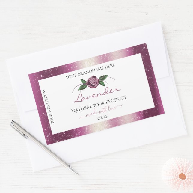 Purple Glitter White Product Labels Rose Flower (Envelope)