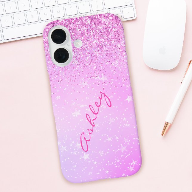 Purple Glitter & White Stars, Script Name Case-Mate iPhone Case (Creator Uploaded)