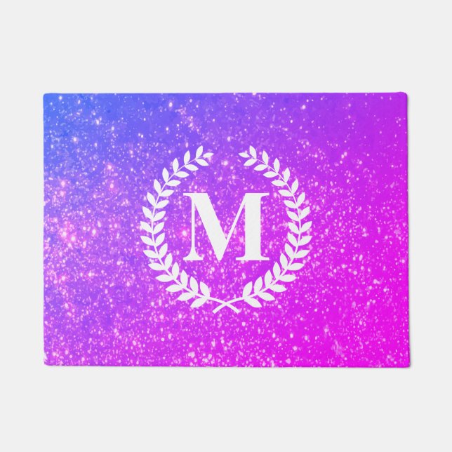 Purple Glitter With Monogram Doormat (Front)