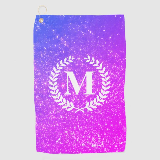 Purple Glitter With Monogram Golf Towel (Front)